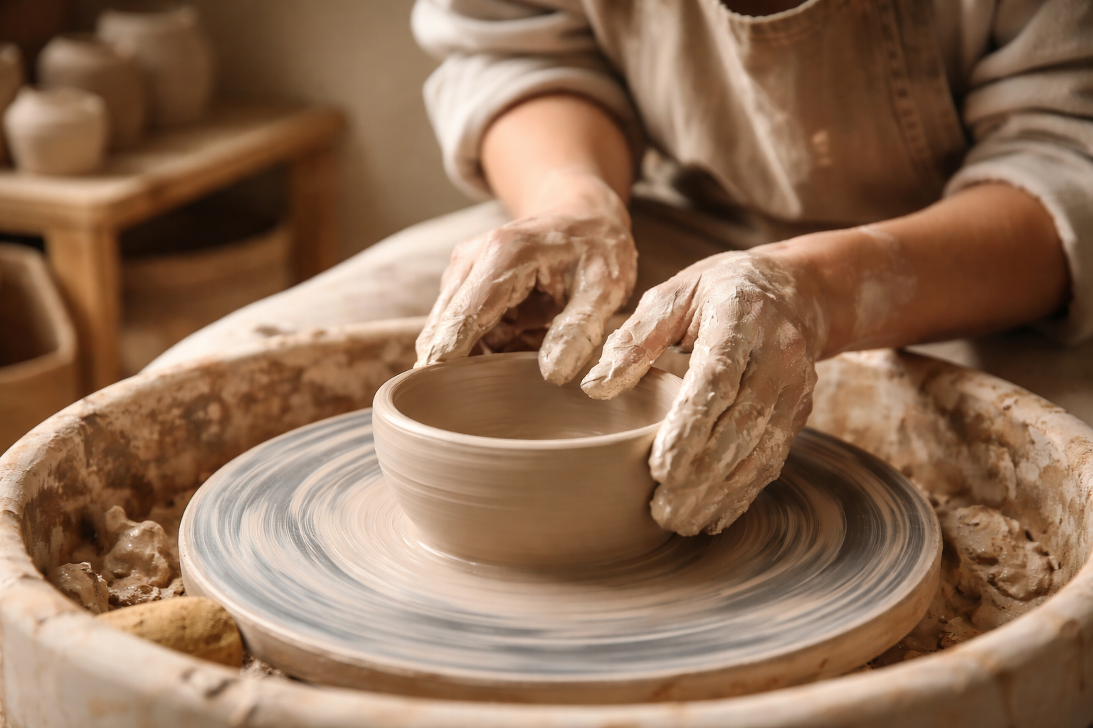 Мастер за работой в студии керамики